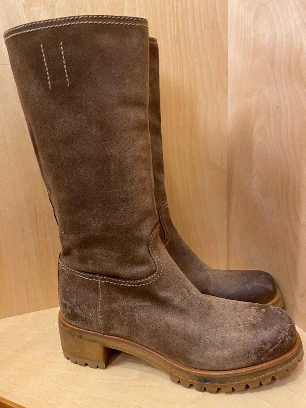 NEW PRADA Nocciolo Distressed Suede Boots-(Beth Dutton/Yellowstone Wore) 7.5